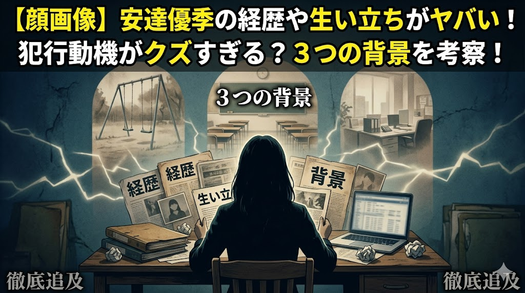 【顔画像】安達優季の経歴や生い立ちがヤバい！犯行動機がクズすぎる？３つの背景を考察！